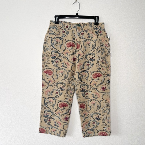 NWT Lauren Ralph Lauren Vintage Tan Prairie Linen Floral Paisley Capris Pants 4 - Picture 1 of 6